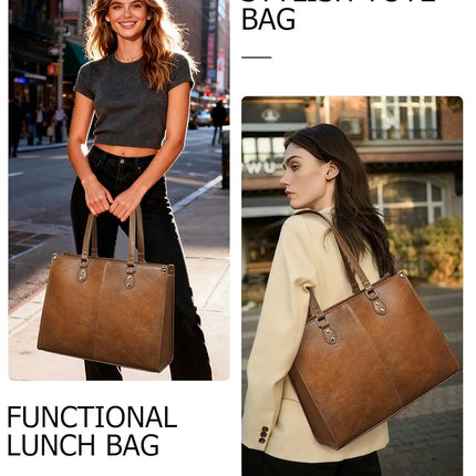 Lunch Tote Bag with Insulated Compartment for Women Work, Vegan Leather Laptop Bag with 15.6" Computer Compartment Small Purse for Daily Office Travel Picnic