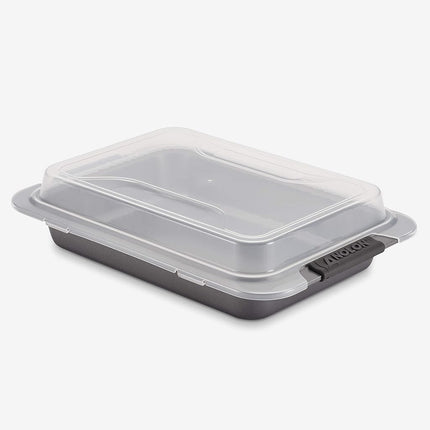 Anolon Advanced Nonstick Bakeware 9-Inch x 13-Inch Covered Cake Pan, Gray with Silicone Grips