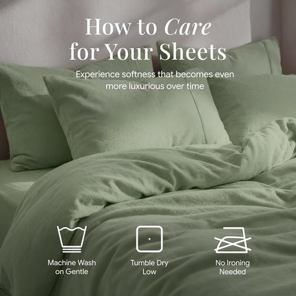 Tribeca Living Luxury Solid Flannel Deep Pocket Sheet Set, Green, Full