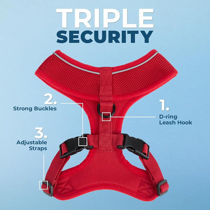 Voyager Aerolite No Pull Mesh Dog Harness with Lightweight, Soft, Breathable, Reflective Stitching, and Adjustable Straps for Walking, Running, Training, Heavy Duty and Durable - Red, S