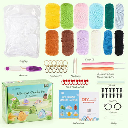 INSCRAFT Crochet Kit for Beginners, 6 Pack Dinosaurs Crochet Animal Kit
