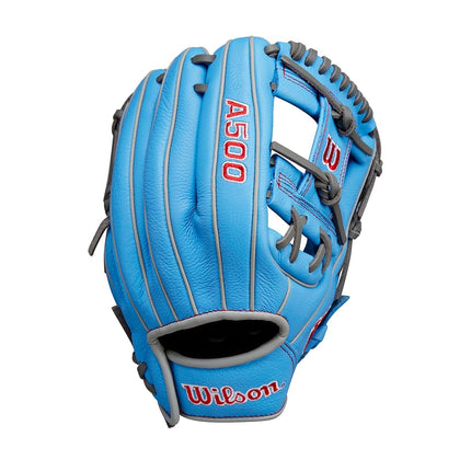 Wilson A500 11" Infield Youth Baseball Glove - Left Hand Throw, Blue/Grey/Red