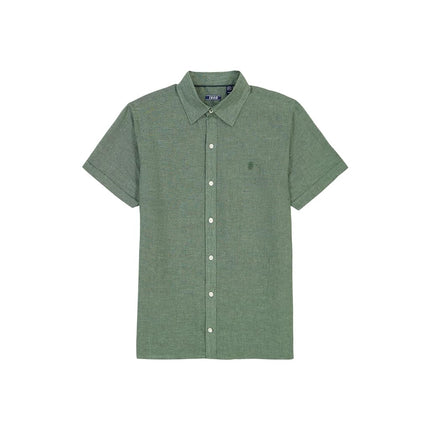 Camisa de manga corta con botones de lino IZOD para hombre, color Bosque Profundo, Talla S