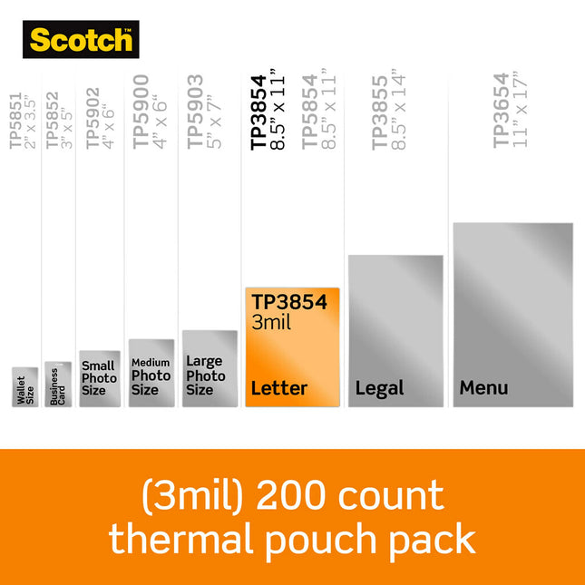 Scotch Thermal Laminating Pouches, 3 Mil Letter Size Laminating Sheets, 8.9 x 11.4 Inches, Education Supplies & Craft Supplies, for Use with Thermal Laminators, 200/Pack, 6 Packs, 1200 Total Pouches