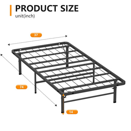 BestMassage Folding Bed Frame,14 Inch Metal Foldable Bed Frame with Underbed Storage,Sturdy Steel Frame,Easy Assembly Noise-Free, No Box Spring Needed,Twin