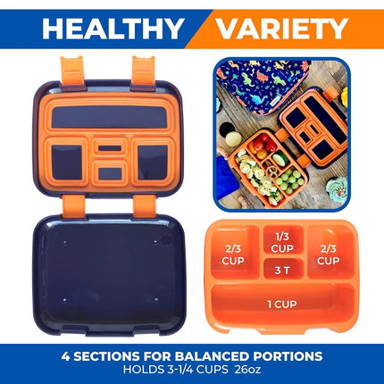kinsho Bento Lunch Box with Insulated Bag, Water Bottle&Ice Pack Set for Kids Toddlers,5 Portion Sections, BPAFree Removable Tray, Preschool Kid Toddler Daycare Lunches, Snack Container,Blue Dinosaur