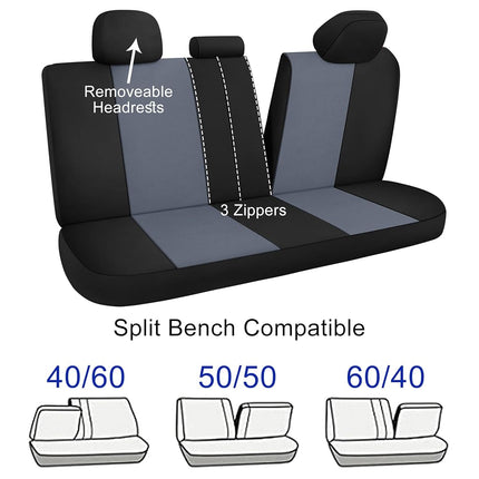 CAROMOP Waterproof Car Seat Cover, Full Seats, Neoprene, Split Seat Covers for Cars, Universal Fit for Most Car Interior Covers, Sedan, Truck, SUV (Black/Grey)
