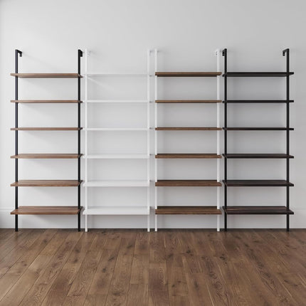 Nathan James 65601 Theo 6-Shelf Tall Bookcase, Wall Mount Bookshelf with Natural Wood Finish and Industrial Metal Frame, Nutmeg/Matte Black