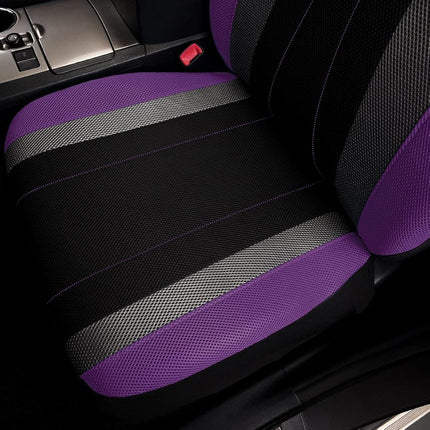 Flying Banner car seat Covers Full Set All Air Mesh Breathable Man Lady Airbag Compatible Rear Bench Split 40/60 50/50 60/40 Truck Pick Up (Full Set - Low Back, Black Gray Purple)