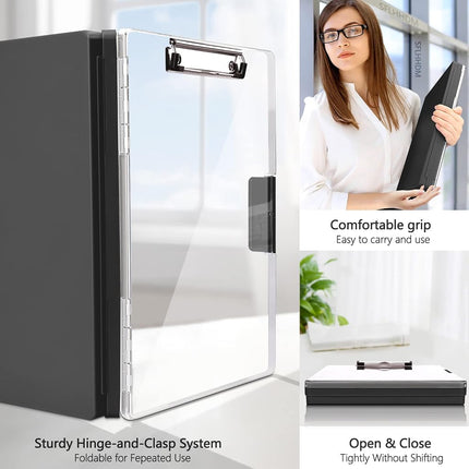SFLHHDM Clipboard Storage,Heavy Duty Clip Boards 8.5x11 2 Storage Case,Clear Visible Top Panel Storage Clipboards,Side Opening Clip Boards,Nursing Clipboard Folder Case for Office Supplies-Black
