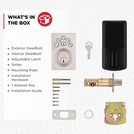 Kwikset Powerbolt 240 5-Button Keypad Satin Nickel Contemporary Electronic Deadbolt Door Lock, Featuring Convenient Keyless Entry, Customizable User Codes and Auto Locking