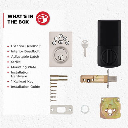 Kwikset Powerbolt 240 5-Button Keypad Satin Nickel Contemporary Electronic Deadbolt Door Lock, Featuring Convenient Keyless Entry, Customizable User Codes and Auto Locking