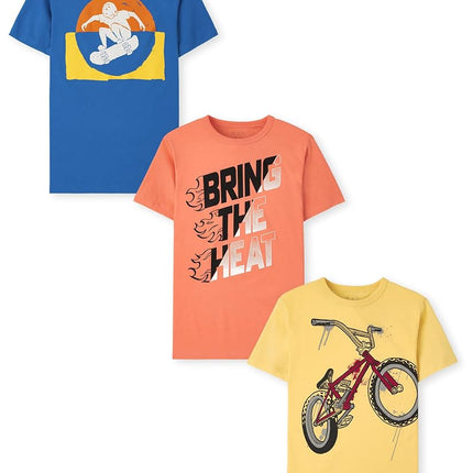 The Children's Place Camisetas gráficas deportivas de manga corta para bebé, paquetes múltiples, Patinador/Aportar calor/Bicicleta Paquete de 3, Pequeño