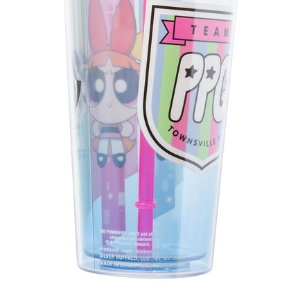Silver Buffalo Power Puff Girls Trio 24oz Plastic Cold Cup w/Lid and Topper Straw