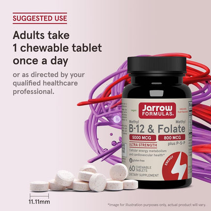 Jarrow Formulas Methyl B-12 & Methylfolate + P5P (B6) Lozenges, Cherry, 60 Count