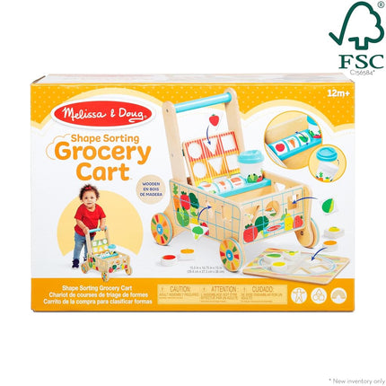 Melissa & Doug Wooden Shape Sorting Grocery Cart Push Toy and Puzzles | Shape Sorter | Wooden toy for Children | Developmental Toy for Toddlers | 0+ | Gift for Baby Boys or Baby Girls - FSC Certified