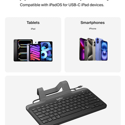 Belkin Wired Keyboard Stand for Apple iPad - Compatible With iPad Pro, Mini & Air Models w/Lightning Port - Full Size Keycaps