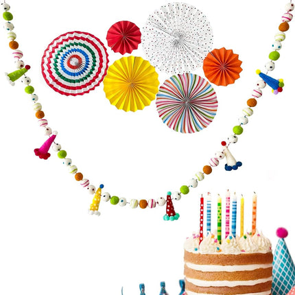 Happy Birthday Banner, Felt Ball Garland - Birthday Garland, Birthday Party Decoration, Birthday Party Hats, Birthday Decor, Party Decor, Felt Garland, Party Hat, Party Supplies, Felt Birthday Banner