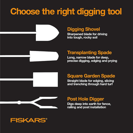Fiskars Long Handle Round Point Steel Digging Shovel