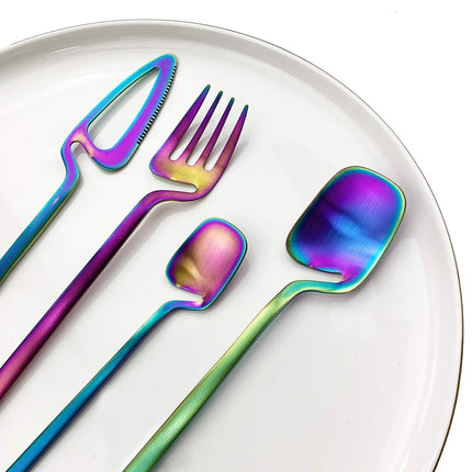 JASHII Silverware Set Satin Finish 24-Piece Stainless Steel Flatware Set Kitchen Utensil Set Service for 6 Tableware Cutlery Set Dishwasher Safe (Matte Rainbow)