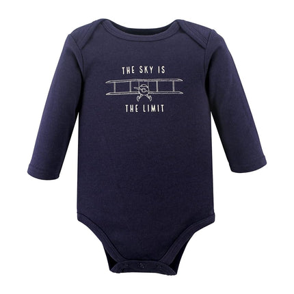Hudson Baby unisex-baby Cotton Long-sleeve Bodysuits, Gray Aviation, 3-6 Months