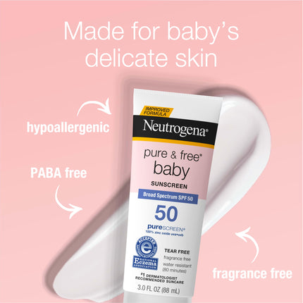 Neutrogena Pure & Free Baby Mineral Sunscreen Broad Spectrum SPF 50, 3 Fl. Oz. (Pack of 3)