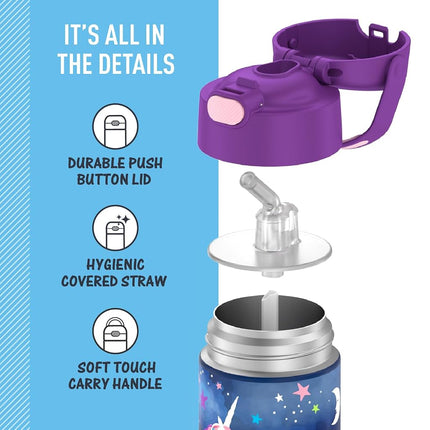 Thermos FUNTAINER 12 Ounce Stainless Steel Vacuum Insulated Kids Straw Bottle, Space Unicorn