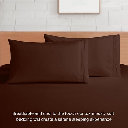Elegant Comfort Luxury 1500 Premium Hotel Quality Microfiber 4-Piece Sheet Set - Soft, All Around Elastic 18-24 Inches Deep Fitted Sheet - Extra Deep Pocket Sheets, Full, Chocolate Brown