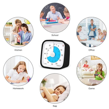 Yunbaoit Upgraded Black Visual Timer with Protective Case, Silent 60 Minute Countdown Timer for Kids and Adults with Low Power Reminder VT01(Black Blue)