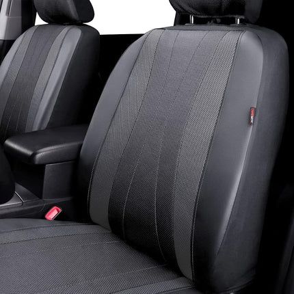 Flying Banner car seat Covers Full Set Faux Leather Air Mesh Breathable Man Lady Airbag Compatible Rear Bench Split 40/60 50/50 60/40 Truck Pick Up (Full Set - Low Back, Gray Gray)