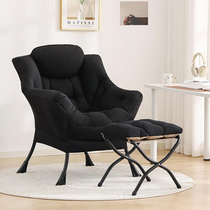 Tiita Lazy Chair with Ottoman, Modern Lounge Chair with Footrest,Black