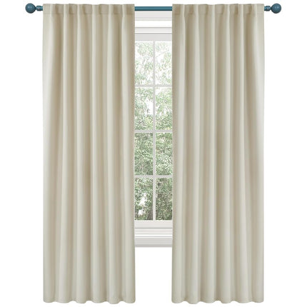 Deconovo Blackout Curtains for Kitchen Window, Back Tab and Rod Pocket Curtains, Room Darkening Curtains, 52x45 Inch, Light Beige, 2 Panels
