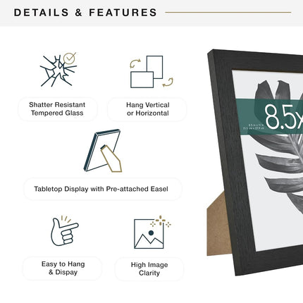 MCS Studio Gallery 8.5x11 Picture Frame Black Woodgrain, Rectangle Photo Frame for Photos, Posters & Art Prints & Easel for Tapletop Display (4-Pack)