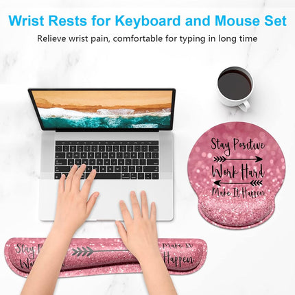 Dapesuom Keyboard Wrist Rest and Mouse Pad with Wrist Support, Cute Memory Foam Cushion for Keyboard and Mouse Set, Ergonomic Desktop Pad Rests with Non Slip Base for Easy Typing & Pain Relief, Quotes