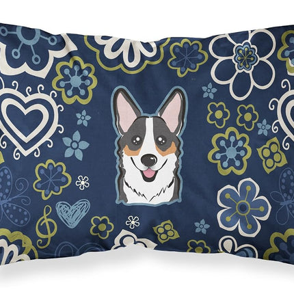 Caroline's Treasures Blue Flowers Tricolor Corgi Fabric Standard Pillowcase