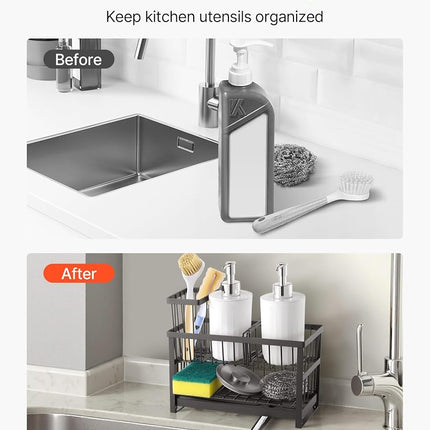 VEVOR Organisateur d'évier de cuisine, support d'éponge à 2 niveaux pour évier de cuisine avec porte-brosse et séparateur hauts, égouttoir rotatif, organisateurs et essentiels de rangement de comptoir