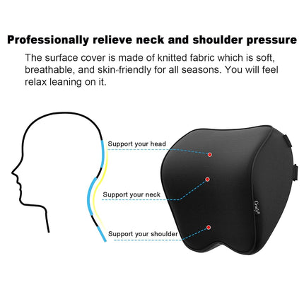 Crofy 2-Pack Car Neck Pillow, Softness Car Headrest Pillow for Driving with Adjustable Strap, 100% Memory Foam and Breathable Removable Cover, Comfortable Ergonomic Design, Black