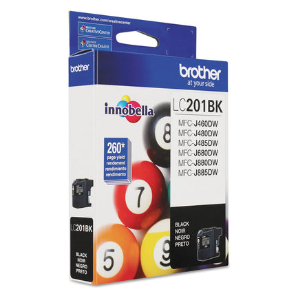Cartucho de tinta negra Brother original de rendimiento estándar, LC201BK, tinta negra de repuesto, rendimiento de página de hasta 260 páginas, cartucho de reabastecimiento Amazon Dash, LC201BK