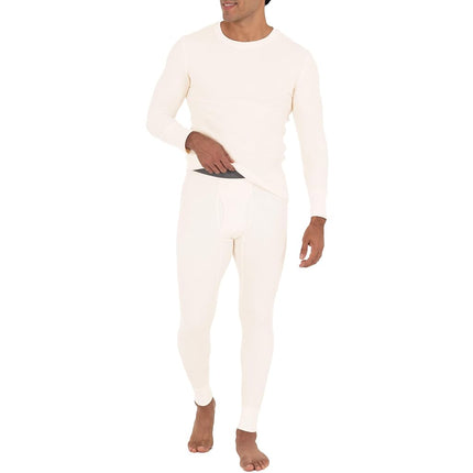 Fruit of the Loom Men's Recycled Waffle Thermal Underwear Set (Top and Bottom) Pajama, Natural, Medium
