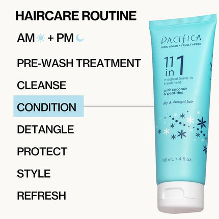 Pacifica Leave In Conditioner - 11 in 1 Magical Hair Treatment - Strengthen & Repair Damaged Hair - Deep Conditioning for Dry Hair Adds Shine & Anti-Frizz for Straight, Wavy & Curly Hair Care, Vegan