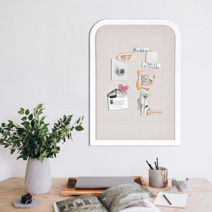 Aitakatta Bulletin Board with Linen, 31.5x23.6 inches Bulletin Board with White Wood Style Frame, Decorative Hanging Pin Board Vision Board Message Board for Office School Home Decor(2R&2S,L-6080,1p)