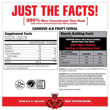 MuscleMeds CARNIVOR Beef Protein Isolate Powder, Muscle Building, Recovery, Lactose Free, Sugar Free, Fat, Free, 23g Protein, Fruity Cereal, 56 Servings