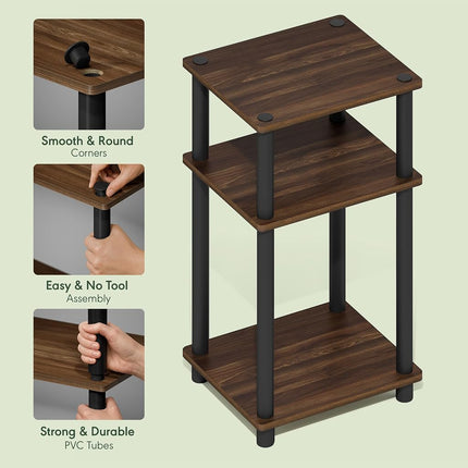 Furinno JUST Side Table, 3-Tier End Table, Open Shelves Night Stand, Bedside Table, Toolless Assembly, for Living Room, Bedroom, Columbia Walnut