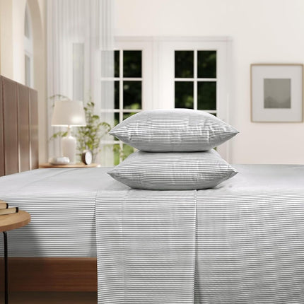 IZOD - Silky Sateen Cotton Sheet Set, Smooth & Buttery Feel, Long-Staple Cotton, Deep Pocket Sheets (300 TC, King/Grey Stripe)