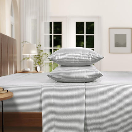 IZOD - Silky Sateen Cotton Sheet Set, Smooth & Buttery Feel, Long-Staple Cotton, Deep Pocket Sheets (300 TC, King/Grey Stripe)