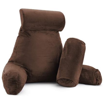 Clara Clark Reading, Bed Rest Arms for Kids Teens & Adults Premium Shredded Memory Foam TV Pillow, Large, Brown