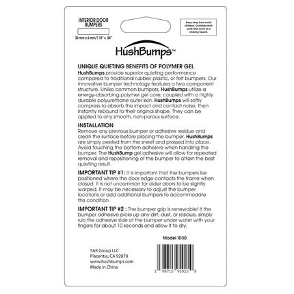 HushBumps Ultra-Quiet Bumpers for Interior Doors 3-Pack. Polymer Gel Provides Superior Noise Reduction. Just Peel & Stick. No Tools Required. Provides Soft and Quiet Close. 30 pcs.