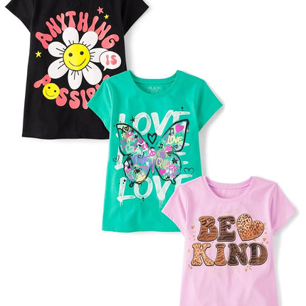 The Children's Place Girls' Kindness, Love, Equality Short Sleeve Graphic T-Shirts,multipacks, Possible/Love/Be Kind, Medium