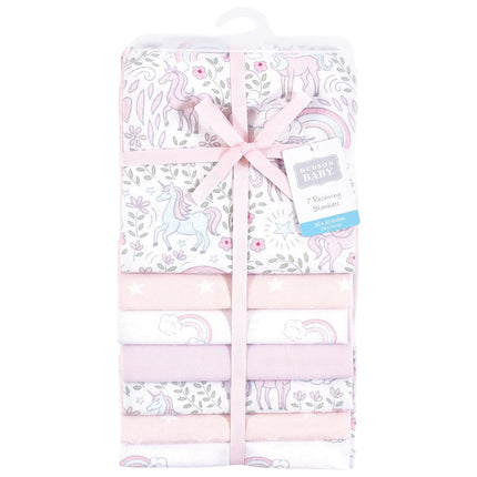 Hudson Baby Unisex Baby Cotton Flannel Receiving Blankets Bundle, Dreamy Unicorn, One Size