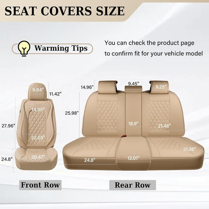 Coverado Rear Seat Covers, Soft Waterproof Faux Leather Rear Protectors for Sedan SUV Truck, Minimalist Comfortable Anti-Stain Interior – Beige